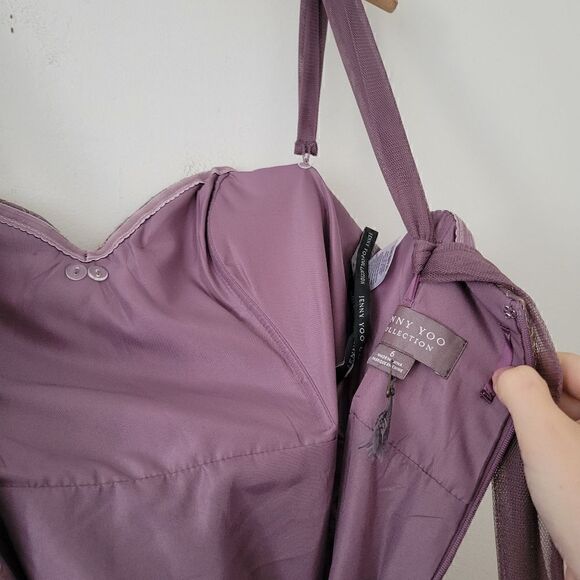 Jenny Yoo Collection Bridesmaid Dress Purple 6 Lace Tulle Adjustable - Picture 13 of 16